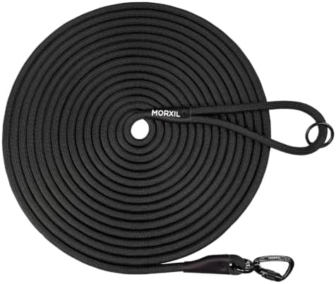 Long Dog Leash, 10ft 30ft 50 feet Heavy Duty Dog Training Leash, Aviation Aluminum Auto Locking Carabiner, Nylon Rope Long Line Check Cord Recall Lead for Yard,Playing,Camping,Black,30FT by MORXIL