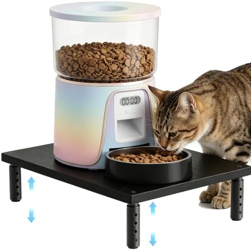 OPNICE Adjustable Cat Food Stand, Elevated Cat Feeder Stand with 4 Height Settings, Automatic Cat Feeder & Tradition Bowls, Raised Pet Feeding Table Station for Cats & Small Dogs, Waterproof Wood by OPNICE