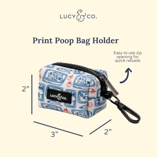 Lucy & Co. Tinned Fish Dog Poop Bag Holder and Dispenser, Clips to Leash, Water-Repellent Neoprene, Includes Refill Roll - Image 2