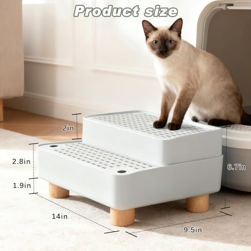 Elevated Cat Ramp for Litter Box, 2-Step Litter Trapper, Grey - Image 7