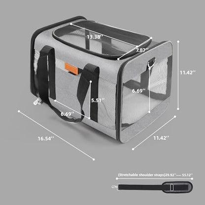 YUNIQUE Soft-Sided Cat & Dog Carrier for Pets Up to 15 Lbs, Airline Approved Collapsible Travel Puppy Carrier with Lightweight Fabric Design (Grey) - Image 2