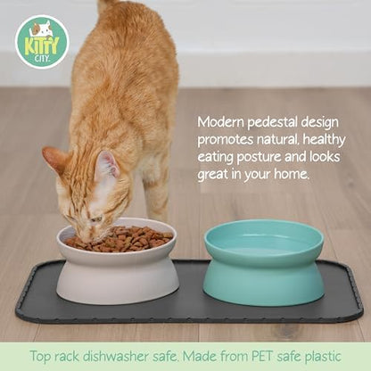 Kitty City Elevated Cat Bowls (Set of 2), Whisker-Friendly Raised Cat Food & Water Dishes, Modern Pedestal Design, Dishwasher Safe, 10.8 oz Each – Teal & Light Pink - Image 2