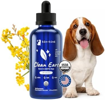 kin+kind USDA Organic Clean Ears, Dog Ear Cleaner, Leave in, No Rinse, 4 oz by kinkind