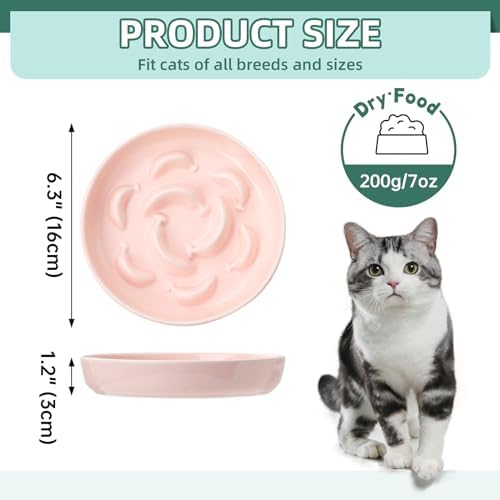 2 Pack Ceramic Cat Slow Feeder Bowl Set, 6.3" Wide, Slow Eating 5X - Image 2
