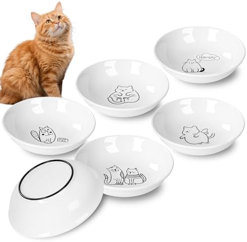 Non-Slip Cat Food Bowls, 6 Pack Whisker-Friendly Ceramic Bowls by KittyDine