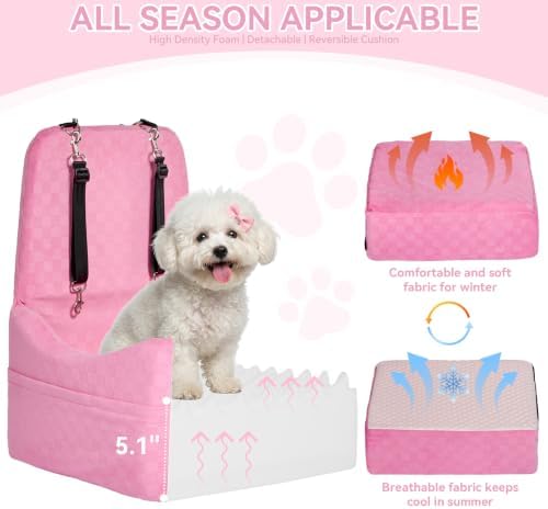 PETSFIT Cat Car Seat with Patented Safety System, 5" Elevated Pad, Pink - Image 3