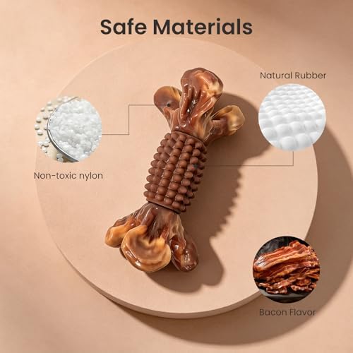 BoYoYo Indestructible Dog Chew Toys for Aggressive Chewers, Tough Dog Toys for Large & Medium Dogs, Dog Chew Bones Long Lasting to Keep Them Busy, Durable Bacon Flavored Toy, Brown - Image 3
