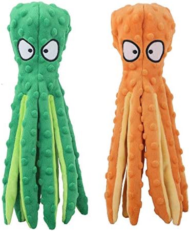 CPYOSN 2 Pack Octopus Dog Toys, No Stuffing Squeaky Crinkle Plush Chew Toys by CPYOSN