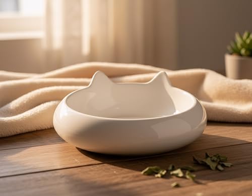 Cat Bowls, Cat Food Bowl with Ears, Ceramic Cute Kitten Water Bowl 7.1oz, Slanted Kitten Feeding Dish 6.5 inch, Whisker Fatigue Friendly, Adorable and Multi-Use Gift for Girls - Image 4