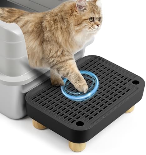 Litter Box Step, Cat Litter Ramp with Wooden Base, Black by Bartuke