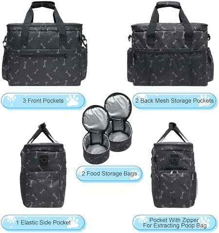 MYDAYS Dog Travel Bag, Pet Luggage Suitcase, Weekend Tote Carrier with Collapsible Bowl (Black1) - Image 3