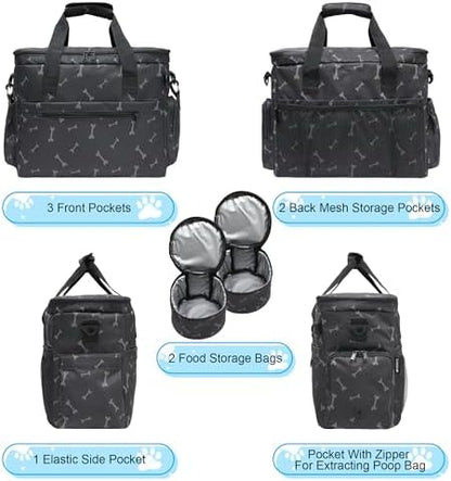 MYDAYS Dog Travel Bag, Pet Luggage Suitcase, Weekend Tote Carrier with Collapsible Bowl (Black1) - Image 3