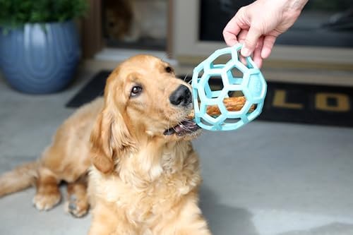 JW Pet HOL-ee Roller Dog Puzzle Ball, Large 5.5in, Natural Rubber, Blue - Image 3