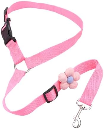 YAOHDAO Dog Seat Belt Harness for Car, Restraint Adjustable with Elastic Bungee Buffer Headrest for Vehicle, 360 Degree Swivel Nylon Pet Safety Seat Belts Car Harness (Pink with Flowers) by YAODHAOD