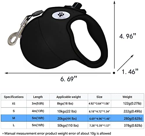 16 ft Retractable Dog Leash for Large Dogs up to 44 lbs,Tangle-Free Nylon Tape,Black M - Image 2
