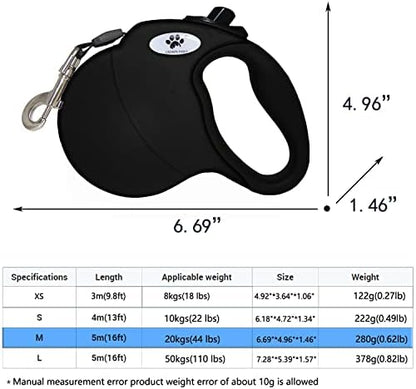 16 ft Retractable Dog Leash for Large Dogs up to 44 lbs,Tangle-Free Nylon Tape,Black M - Image 2