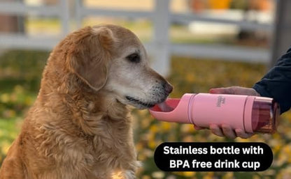 Stainless Steel Dog Travel Water Bottle, Vacuum Insulated Portable Dog Water Dispenser, Drink Cup and Snack Container On The Go, Outdoor Walking, Hiking, Travel (Pink, 22oz) - Image 5