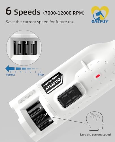 Casfuy Dog Nail Grinder Quiet - (45db) 6-Speed Pet Nail Grinder with 2 LED Lights for Large Medium Small Puppy Dogs/Cats, Professional 3 Ports Rechargeable Electric Dog Nail Trimmer with Dust Cap - Image 2