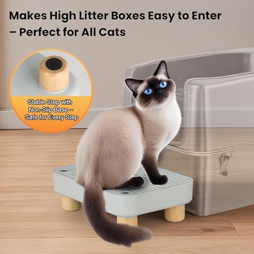 Litter Box Step, Litter Box Ramp/Catcher with Wooden Base, Anti-Tracking & Easy to Clean, Ideal for Small & Elderly Cats 11.8"x7.9"x3.6" (Gray) - Image 4