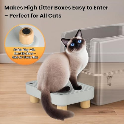 Litter Box Step, Litter Box Ramp/Catcher with Wooden Base, Anti-Tracking & Easy to Clean, Ideal for Small & Elderly Cats 11.8"x7.9"x3.6" (Gray) - Image 4