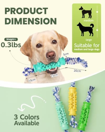 Dog Chew Toys for Medium Large Dogs, Toothbrush Toy with Rope, Blue - Image 2