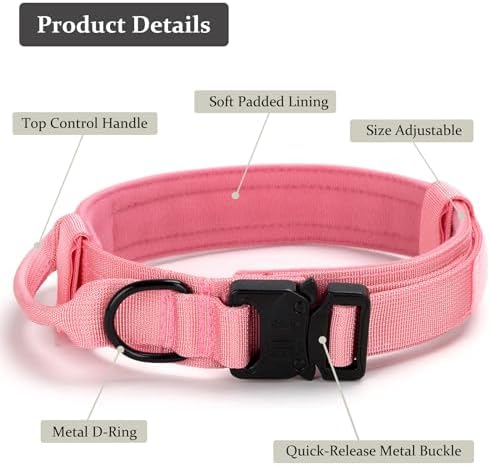 Tactical Dog Collar, Adjustable Military Training Pet Collar,Light Pink XL - Image 3