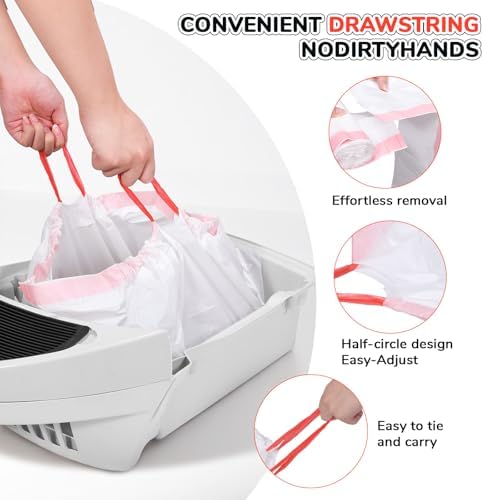 80 Count Thicken Cat Litter Box Liners Compatible With Automatic Cat Litter Box and Litter Box Robot 4 and 3,Heavy Duty Drawstring Kitten Litter Drawer Liners Disposable 25" x 16" - Image 3