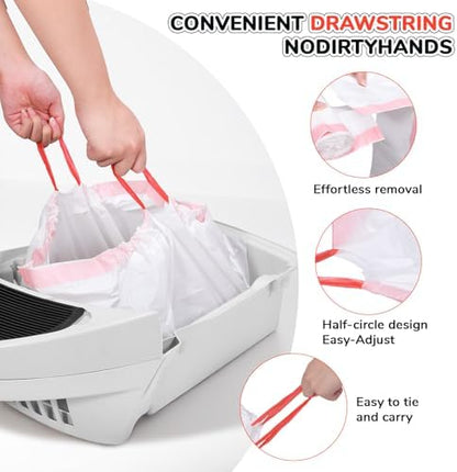 80 Count Thicken Cat Litter Box Liners Compatible With Automatic Cat Litter Box and Litter Box Robot 4 and 3,Heavy Duty Drawstring Kitten Litter Drawer Liners Disposable 25" x 16" - Image 3
