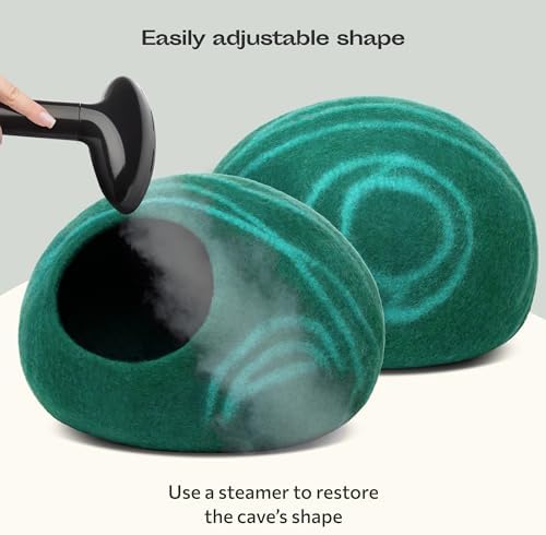 MEOWFIA Cat Cave - Merino Wool Bed for Indoor Cats (Emerald, Medium) - Image 5
