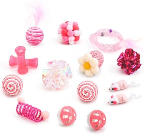 15-Pcs Interactive Cat Toys, Tube Springs, Feather Balls & Mice by Unknown