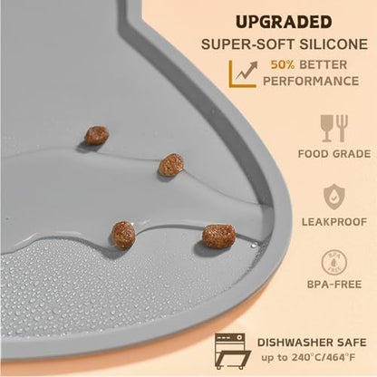 Cat Food Mat, Silicone Non Slip Dog Bowl Mat Waterproof Cat Feeding Mat Stop Food Spills and Water Messes Out to Floor Pet Food Mat (Dark Gray, 24'' x 14'') - Image 3