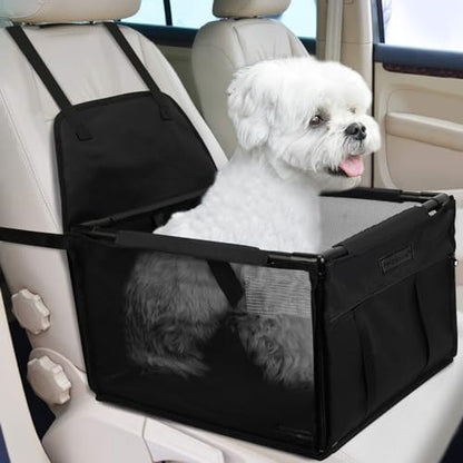 Dog Car Seat Foldable Dog Car Booster Seat Waterproof Breathable Oxford Travel Bag for Small to Medium Dogs, Puppies, and Pets-Pure Black-Upgrade by PetsHome
