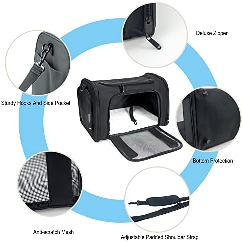 Soft Sided Carrier for Small Medium Cats Dogs,TSA Airline Approved Collapsible Travel Pet Carrier Medium Black - Image 3