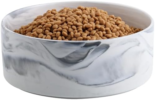 Dog Bowl Ceramic for Medium Large Breed, Heavy Weighted Dog Food Water Feeder Dish,8 in Non - Slip Modern Cute Extra Big Porcelain Pet Bowl Maze Marble Grey by PetGettingMuchHeathier