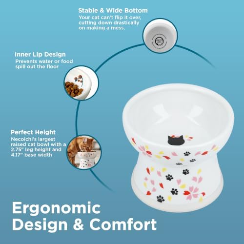 Necoichi Ceramic Elevated Cat Food Bowl (Sakura, Large Flat) - Image 3