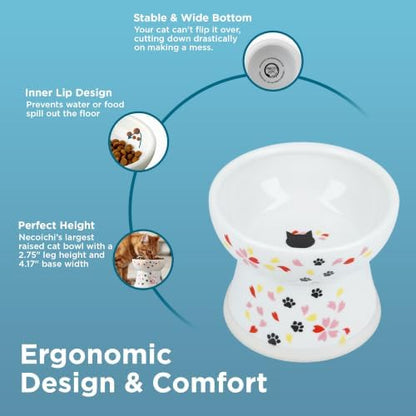 Necoichi Ceramic Elevated Cat Food Bowl (Sakura, Large Flat) - Image 3
