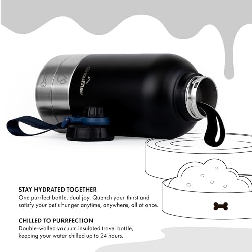 GrandTies Insulated Portable Water Bottle with 2 Detachable Dog Bowl Dispenser | Leak-Proof Food Travel Container | Walking, Hiking, Camping Accessory (64oz, Matte Black) - Image 2