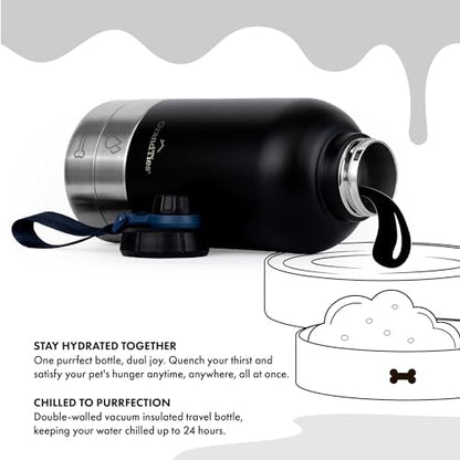 GrandTies Insulated Portable Water Bottle with 2 Detachable Dog Bowl Dispenser | Leak-Proof Food Travel Container | Walking, Hiking, Camping Accessory (64oz, Matte Black) - Image 2