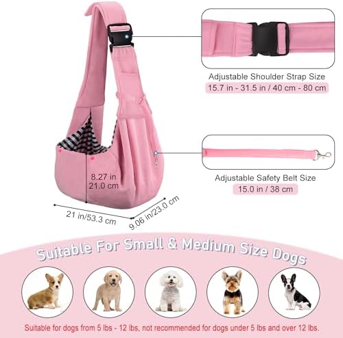 PETLOFT Reversible Dog Cat Sling Carrier, Small Dog Carrier, Adjustable Dog Sling, Hands Free Cross Body Carrier with Collar Hook for Dog/Cat/Bunny up to 11lb (Light Pink) - Image 2