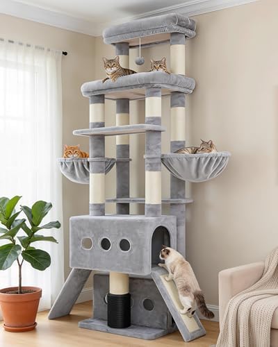 Hey-brother Cat Tree Tower with Multi-Level Platforms, Cozy Condos, MPJ085W by Hey-brother