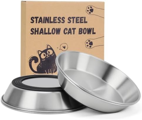 4-Pack 304 Stainless Steel Cat Food Bowls, Non-Slip Basic Dishes by OriginalDesignbyPetLovers