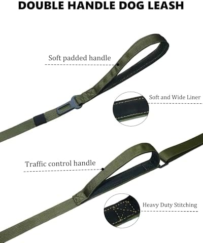 Hotsky Heavy Duty Double Handle No Bungee Dog Leash,ArmyGreen,4.5-6 FT - Image 3