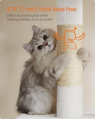 Feandrea Cat Tree, 33.1-in Cute Cat Tower, Plush Kitten Condo, Cream White - Image 5