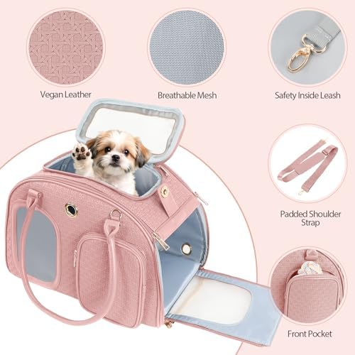 Dog Purse Carrier for Small Dogs, TSA Airline Approved Pet Tote Bag, Fashion Soft-Sided Puppy Carrier Purse with Pockets for Travel, Shopping, Daily Use (Pink, 16.1inch x 8.7inch x 12inch(LxWxH)) - Image 5