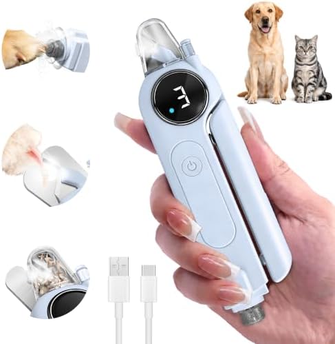 2-in-1 Quiet Electric Pet Nail Clipper & Grinder with Light for Dogs Cats (Blue) Dual LED Lights,3-Speed Grinder,Nail Clipping Splash Guard,Type-C Rechargeable,Quiet Design for Anxious Dogs & Cats by Bedama