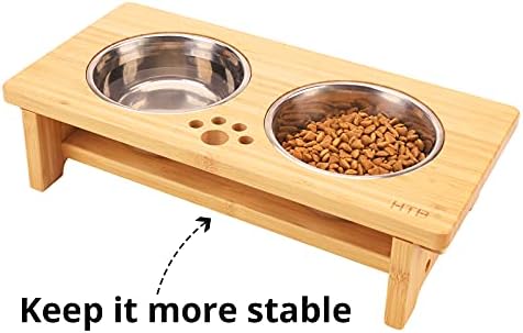 HTB Elevated Dog Bowl Stand with 2 Stainless Steel Bowls-4" H Small Bamboo - Image 4