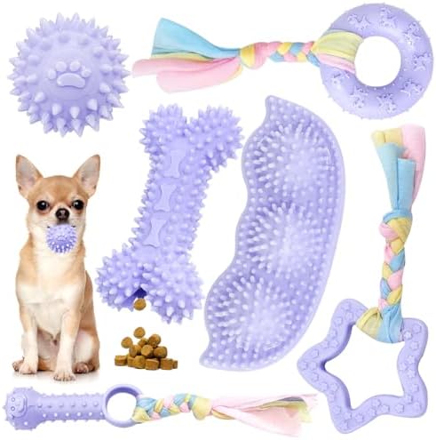 Petcare 6 Pack Puppy Teething Toys, Cute Purple Small Dog Chew Toys for Puppies 0-6 Months, Soft Rubber Rope Dog Teething Toys, Best Small Puppy Toys, Puppy Essentials Supplies by PETCARE
