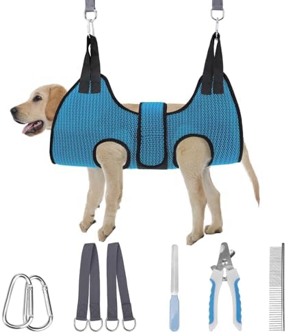 PAWCHIE Dog Grooming Hammock Harness for Dog Cat with Pet Nail Clipper Trimmer-Breathable Cat Hanger Sling for Trimming Clipping Nails-Dog Hammock Restraint Bag for Small Medium Large Dog, Dark Blue M by PAWCHIE