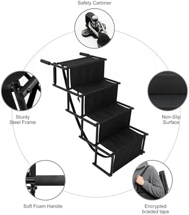 Foldable Dog Ramp for Car, 4-Step Portable Dog Stairs for Large Dogs, Extra Wide Non-Slip Pet Steps for SUV Truck, Supports Up to 150 lbs, Lightweight with Shoulder Strap for Travel & Home - Image 3