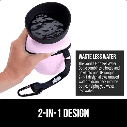 GORILLA GRIP Portable Dog Water Bottle, Food Grade Silicone, 16oz Pink - Image 3